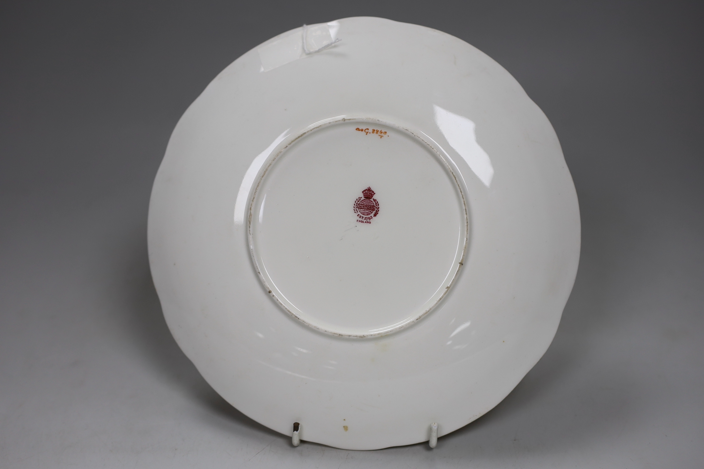 Two Minton fruit painted plates, one signed K Dean, 22.5cm diameter